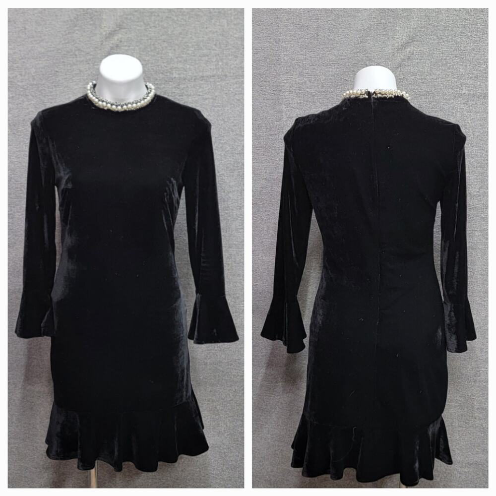 BETSEY JOHNSON VELVET LONG SLEEVE SHIFT DRESS, SIZE 6